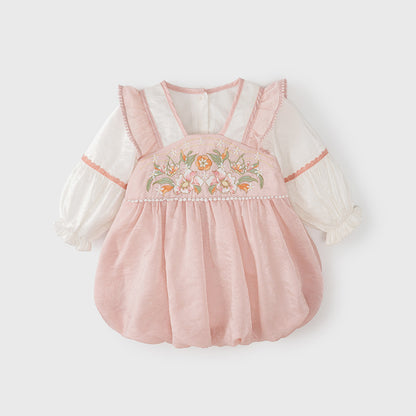 Arrival Autumn Baby Kids Girls Long Sleeves V Neck Embroidery Flowers Pattern Onesies and Dress – Princess Sister Matching Set, MyKids-USA®, Baby One-Pieces, MyKids-USA -  -  -  -  -  -  - 