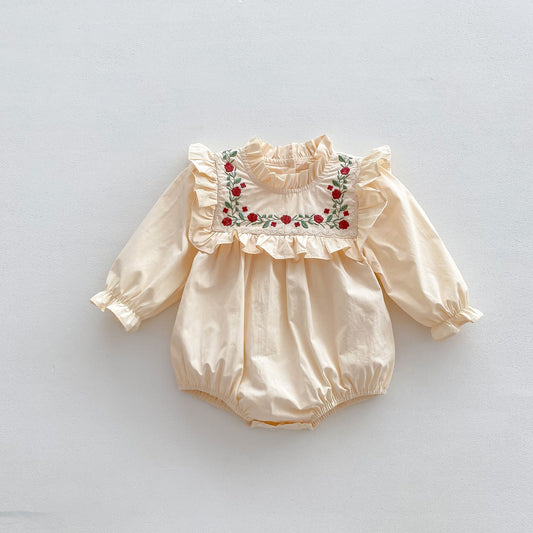 Infant Baby Girls Floral Embroidery Long Sleeve One Piece