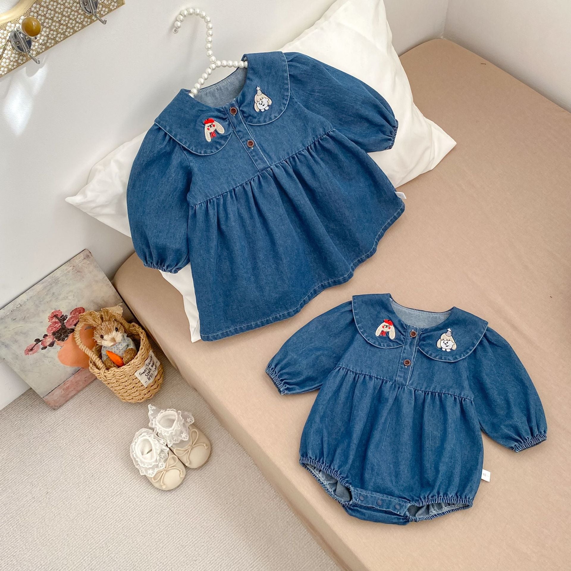 Arrival Spring and Autumn Baby Kids Girls Peter Pan Collar Denim Onesies and Dress – Princess Sister Matching Set, MyKids-USA®, Baby & Toddler Outfits, MyKids-USA -  -  -  -  -  -  - .
