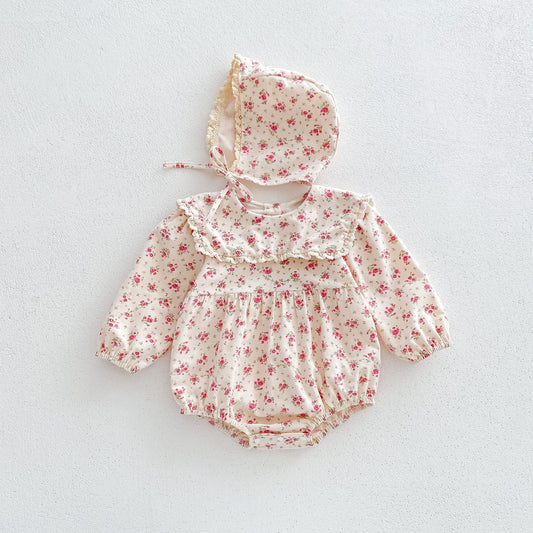 Infant Baby Girls Floral Long Sleeve With Hat One Piece, MyKids-USA®, Baby One-Pieces, MyKids-USA - Size/Age - 66 (3-6M) - Color - Pink -  -  - QQ2309051626-A