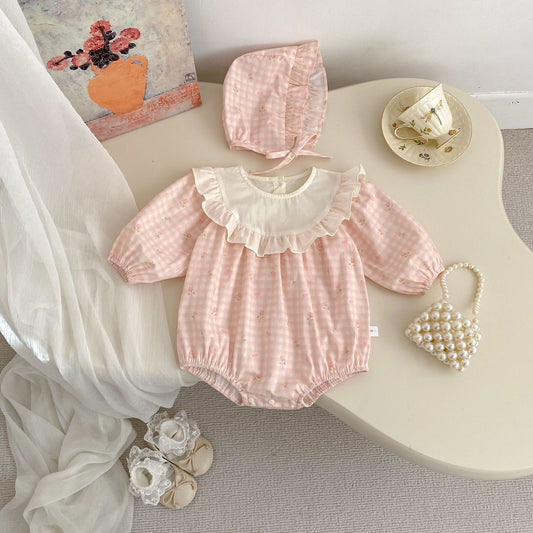 Spring Arrival Baby Girls Long Sleeves Flowers and Plaid Pattern Crew Neck Bodysuit, MyKids-USA®, Bodysuits, MyKids-USA - Size/Age - 66 (3-6M) - Color - Pink -  -  - TR2603031617-A.