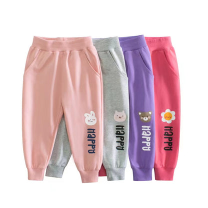 Baby Girl Cartoon Animal Graphic Solid Color Elastic Trousers