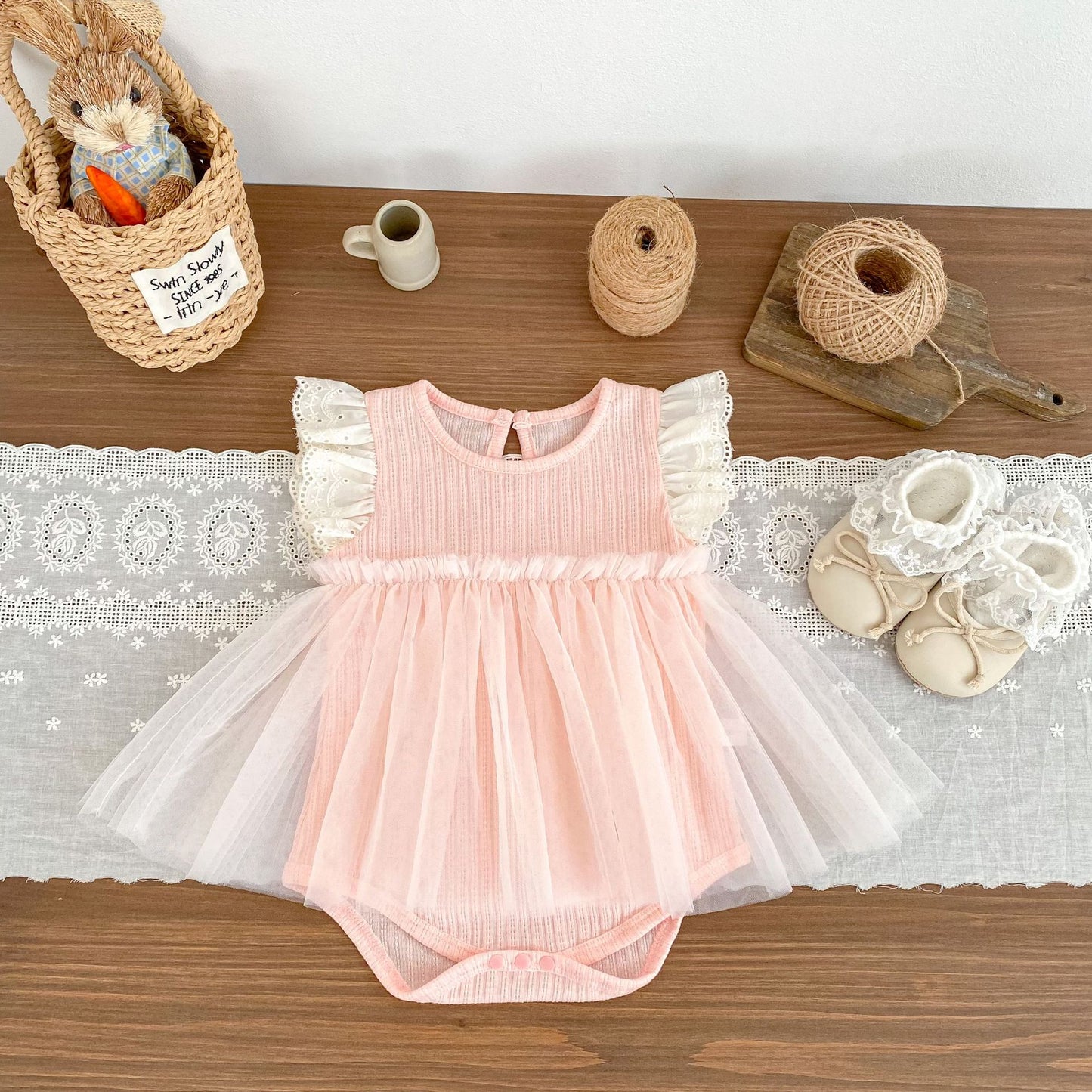 Summer Arrival Baby Girls Fly Sleeves Color Patchwork Bodysuit, MyKids-USA®, Bodysuits, MyKids-USA - Size/Age - 66 (3-6M) - Color - Pink -  -  - TR2605022304-A.