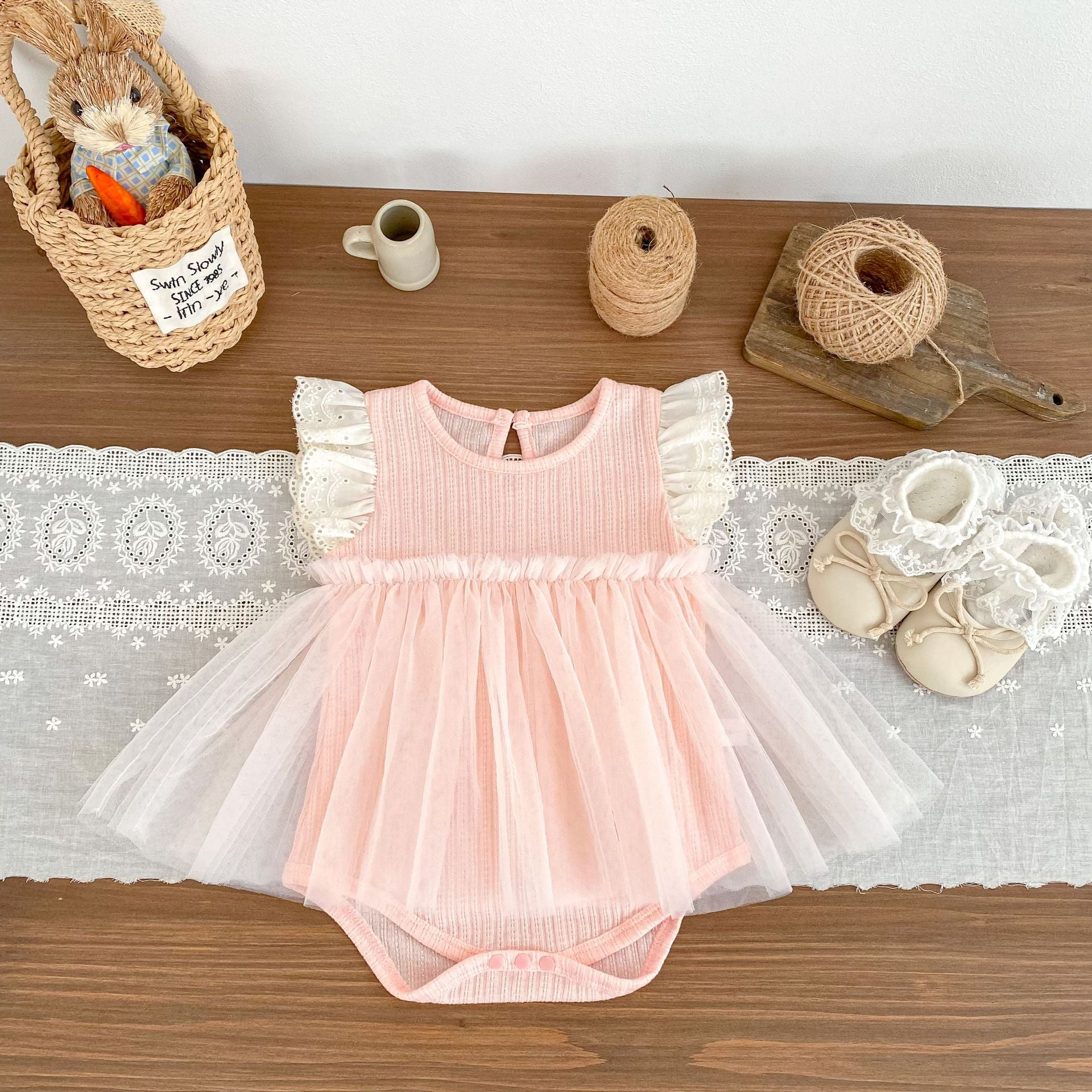 Summer Arrival Baby Girls Fly Sleeves Color Patchwork Bodysuit, MyKids-USA®, Bodysuits, MyKids-USA - Size/Age - 66 (3-6M) - Color - Pink -  -  - TR2605022304-A.