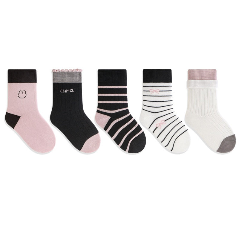 Spring and Autumn Arrival Baby Kids Unisex Breathable Simple Casual Pattern Socks 1 Lot=5-Pair Set, MyKids-USA®, Baby & Toddler Socks & Tights, MyKids-USA - Size/Age - S (0-1Y) - Color - Black -  -  - TR2601021009-A.