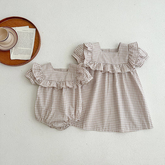 Baby Plaid Pattern Square Neck Puff Sleeves Onesies & Dress, MyKids-USA®, Baby & Toddler Outfits, MyKids-USA -  -  -  -  -  -  - 