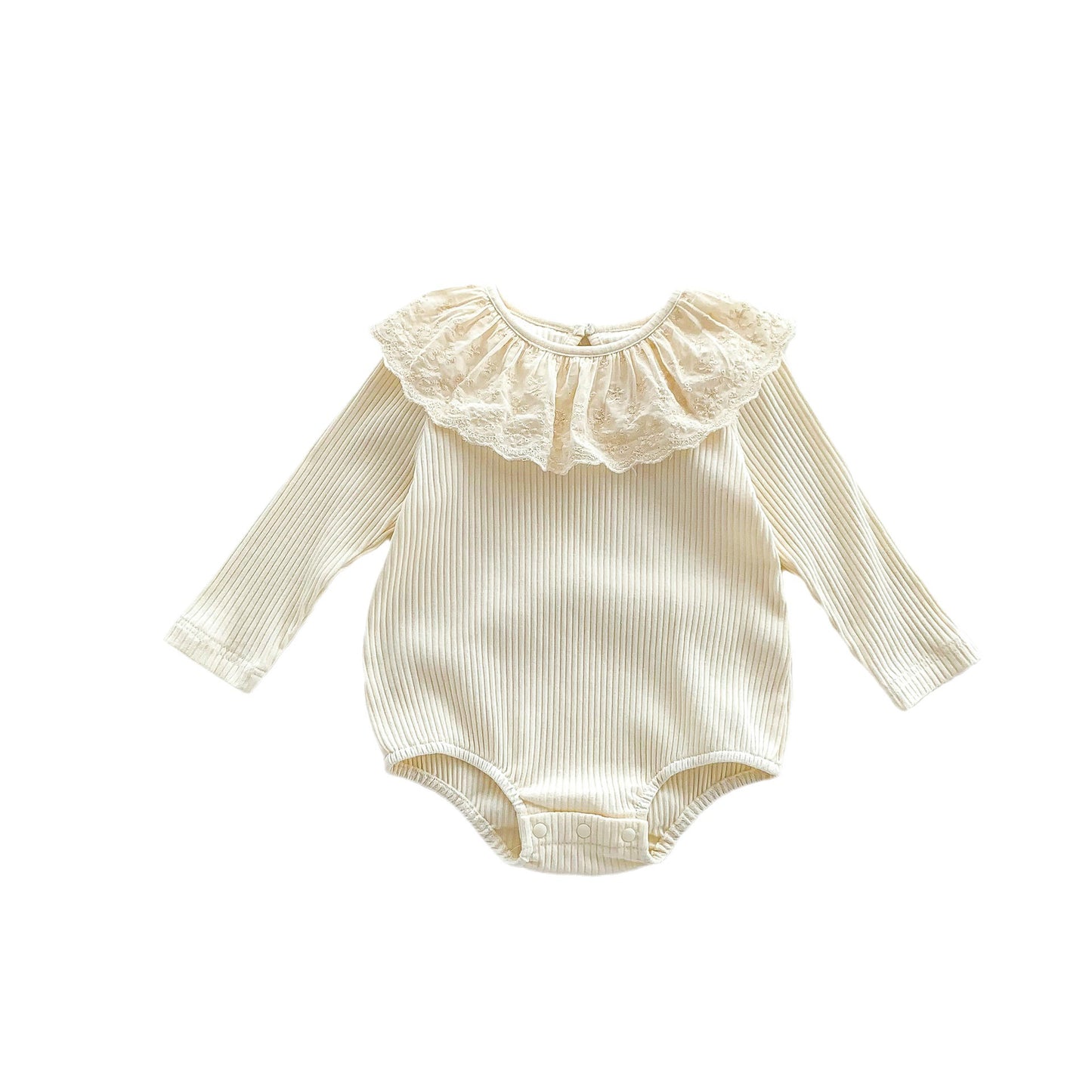 Solid Color Ruffle Neck Soft Cotton bodysuit, MyKids-USA®, Baby One-Pieces, MyKids-USA - Size/Age - 66 (3-6M) - Color - Apricot -  -  - JM2308172307-A.