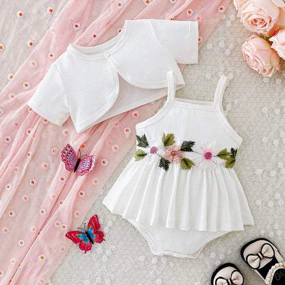 Design Summer Baby Kids Girls Short Sleeves Plain Coat with Floral Bodysuit Set, MyKids-USA®, Baby & Children's Outfits, MyKids-USA -  -  -  -  -  -  - .