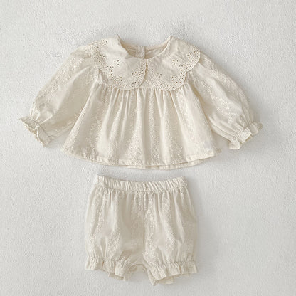 Spring Baby Kids Solid Color Floral Pattern Long Sleeves Top Dress and Bloomers Clothing Set for Girls, MyKids-USA®, Baby & Toddler Outfits, MyKids-USA - Size/Age - 66 (3-6M) - Color - Beige -  -  - TR2602232117-A.