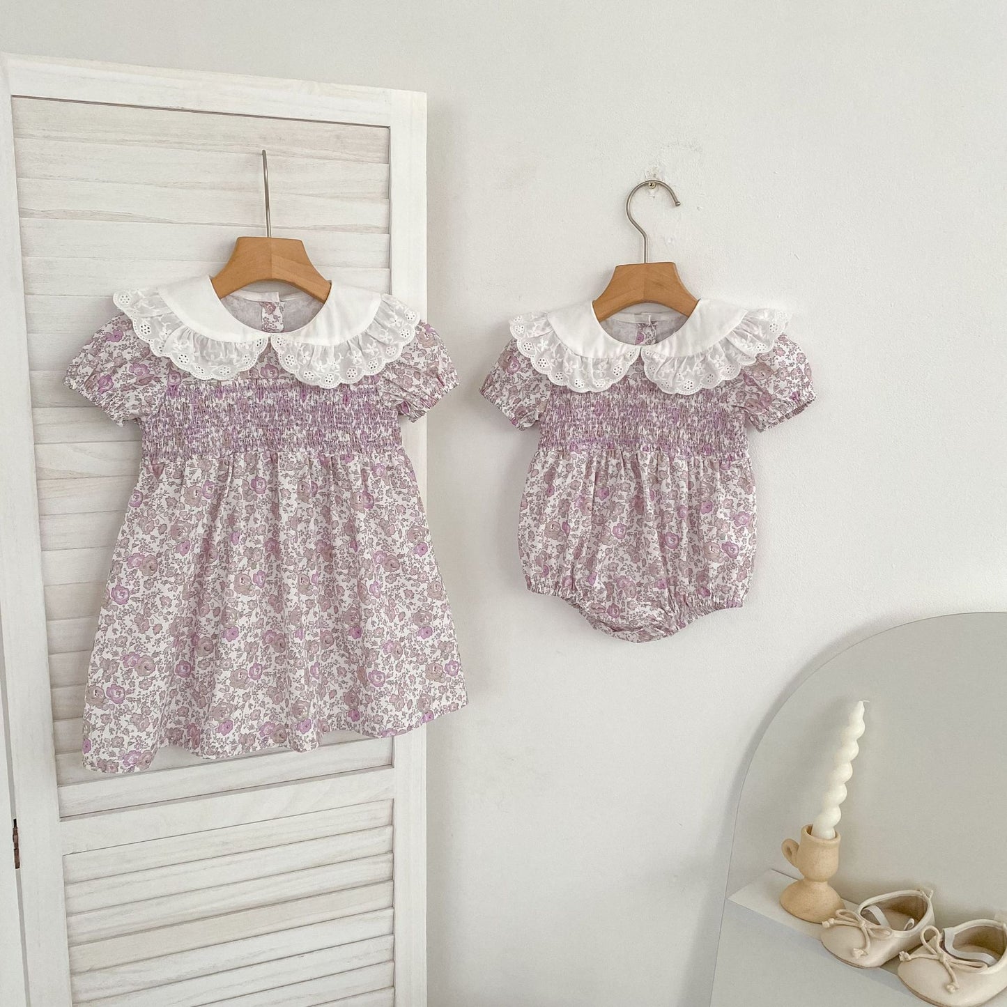 Summer Girls Floral Pattern Lace Trim Collar Bodysuit and Dress – Princess Sister Matching Set, MyKids-USA®, Baby & Children's Outfits, MyKids-USA -  -  -  -  -  -  - .