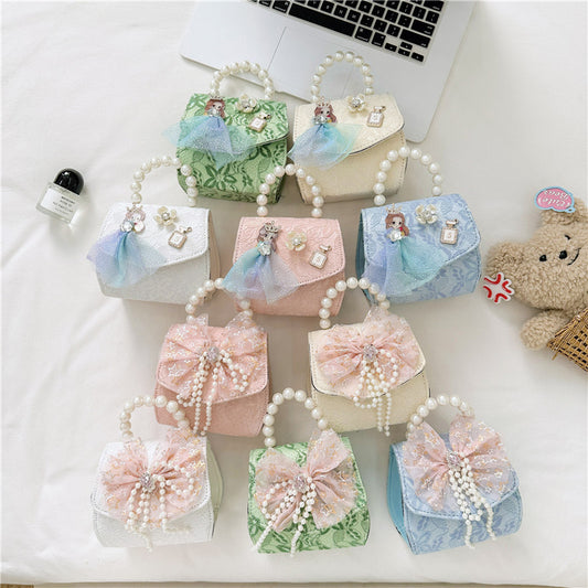 Stylish Floral Carry-On Girls’ Portable Beaded Princess Crossbody Handbag