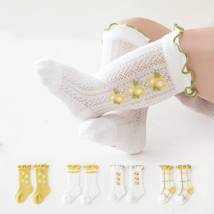 Baby Girk Floral Print Pattern Mesh Breathable High Tube Socks