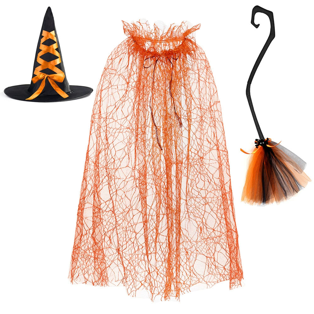 Arrival Dark Halloween Essential: Girls’ Witch Wizard Hat, Cloak, and Broom Set, MyKids-USA®, Costume Sets, MyKids-USA - Size/Age - Average - Color - Navy Blue (Dark Blue) -  -  - TR2508202017-D.