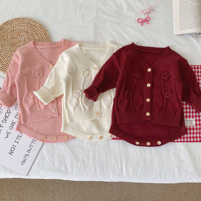 Winter and Autumn Baby Kids Girls Flowers Jacquard Pattern Long Sleeves Cardigan and Sleeveless bodysuit Knitted Clothing Set, MyKids-USA®, Baby & Toddler Outfits, MyKids-USA -  -  -  -  -  -  - .