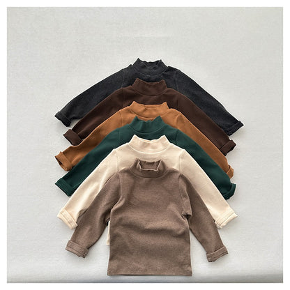Unisex Baby Kids Stretch Solid Long Sleeve Sweatshirt – Versatile Children’s Fall/Winter Top With Half Turtleneck And Brushed Inner Layer
