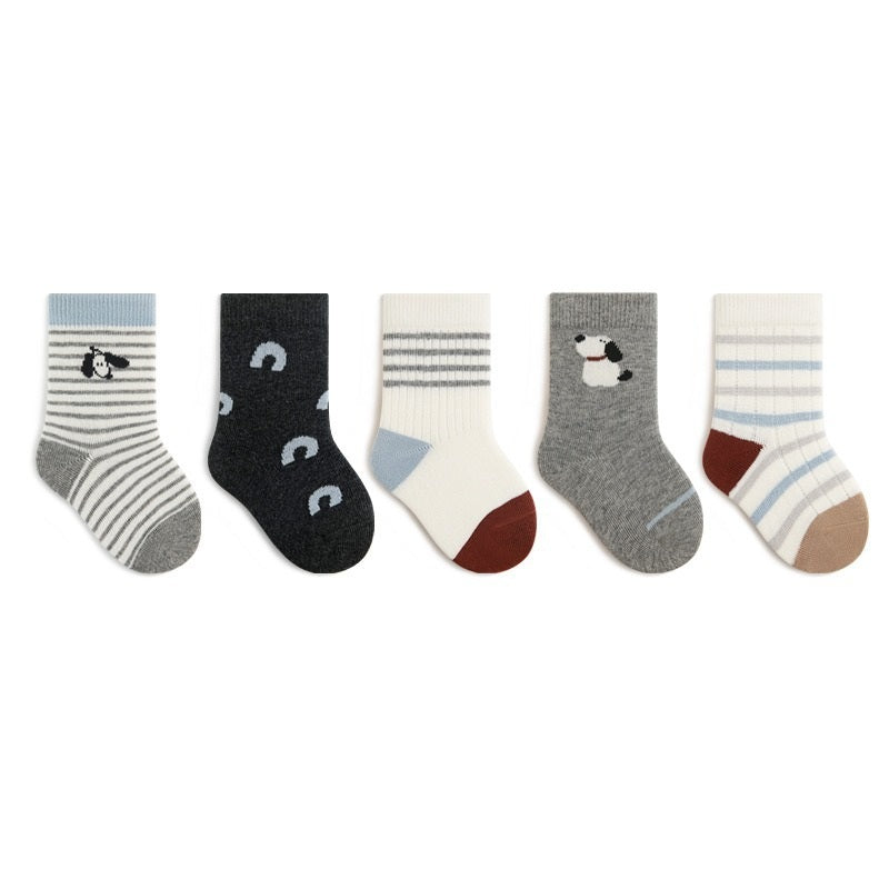 Autumn and Spring Baby Boys and Girls Cute Cartoon and Striped Pattern Socks 1 Lot=5-Pair Set, MyKids-USA®, Baby & Toddler Socks & Tights, MyKids-USA - Size/Age - S (0-1Y) - Color - Navy Blue (Dark Blue) -  -  - TR2601311047-G.
