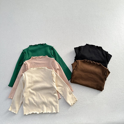 Girls Tops Spring And Autumn Style Children’s Solid Color Long-Sleeved T-Shirts For Girls With Ear-Shaped Inner Bottoming Shirts, MyKids-USA®, Baby & Toddler Tops, MyKids-USA -  -  -  -  -  -  - 