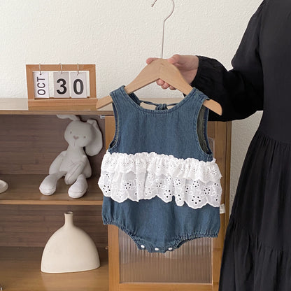 Summer Arrival Baby Girls Color Patchwork Sleeveless Denim Onesies, MyKids-USA®, Baby One-Pieces, MyKids-USA -  -  -  -  -  -  - 