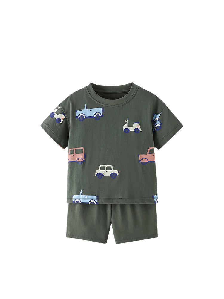 Arrival Summer Baby Kids Boys Short Sleeves Cartoon Pattern T-shirt and Shorts Clothing Set