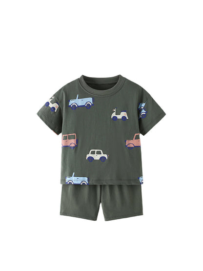 Arrival Summer Baby Kids Boys Short Sleeves Cartoon Pattern T-shirt and Shorts Clothing Set