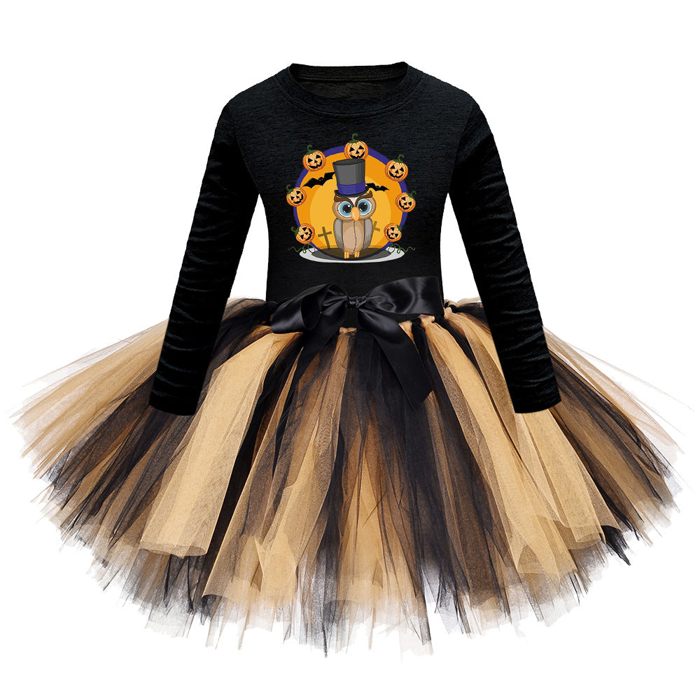 Arrival Girls’ Halloween Costume: Long Sleeves Cartoon Print Witches Cosplay Party Tulle Patchwork Dress, MyKids-USA®, Costume Dresses, MyKids-USA - Size/Age - S (1-3Y) - Color - Black -  -  - TR2409090955.
