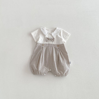 Summer Arrival Baby Boys Short Sleeves Color Patchwork Striped Rompers Bodysuits, MyKids-USA®, Baby & Children's One-Pieces, MyKids-USA - Size/Age - 66 (3-6M) - Color - White -  -  - TR2605242348-B.