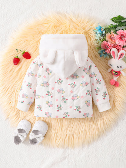 Baby Girls Floral White Rabbit Hoodie Design Popular Coat