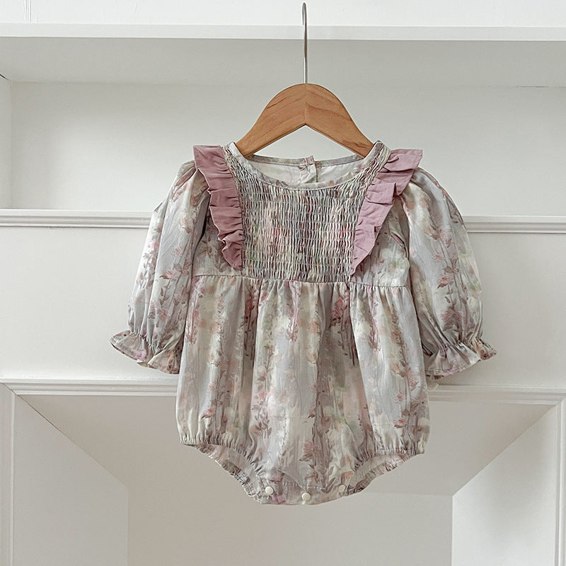 Spring Baby Girls French-style Floral Long-sleeved Onesies and Dress – Princess Sister Matching Set, MyKids-USA®, Baby & Toddler Outfits, MyKids-USA - Size/Age - 66 (3-6M) - Color - Pink -  -  - TR2410212005-1-B