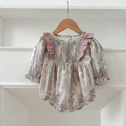 Spring Baby Girls French-style Floral Long-sleeved Onesies and Dress – Princess Sister Matching Set, MyKids-USA®, Baby & Toddler Outfits, MyKids-USA - Size/Age - 66 (3-6M) - Color - Pink -  -  - TR2410212005-1-B