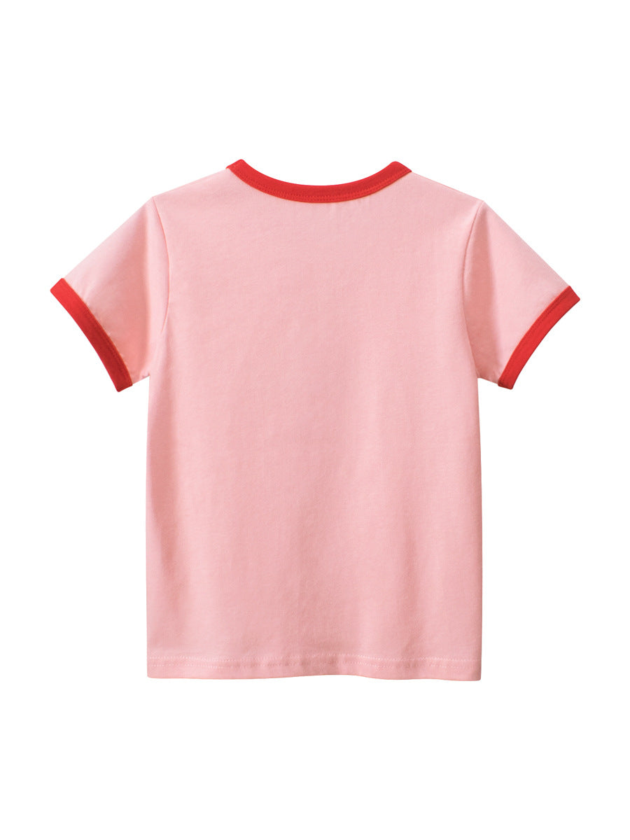 Strawberry Bear Printing Girls’ T-Shirt In European And American Style For Summer