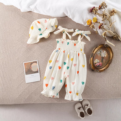 Design Summer Baby Kids Girls Sleeveless Flowers Pattern Rompers with Hat