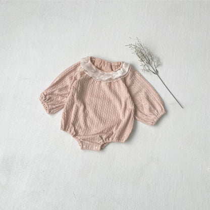 MyKids-USA® Autumn Arrival Baby Kids Girls Long Sleeves Jacquard Pattern Tulle Collar Bodysuit