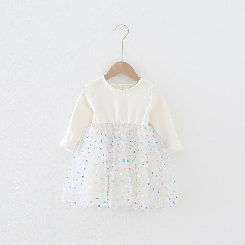 Winter Baby Kids Girls Long Sleeves Dots Pattern Tulle Patchwork Dress, MyKids-USA®, Baby & Children's Dresses, MyKids-USA - Size/Age - 80 (9-12M) - Color - Beige -  -  - TR2605222154-A.