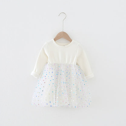 Winter Baby Kids Girls Long Sleeves Dots Pattern Tulle Patchwork Dress, MyKids-USA®, Baby & Children's Dresses, MyKids-USA - Size/Age - 80 (9-12M) - Color - Beige -  -  - TR2605222154-A.