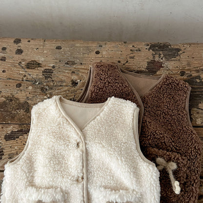 Baby Girl Ins Two Pockets Thickened Knit Cardigan