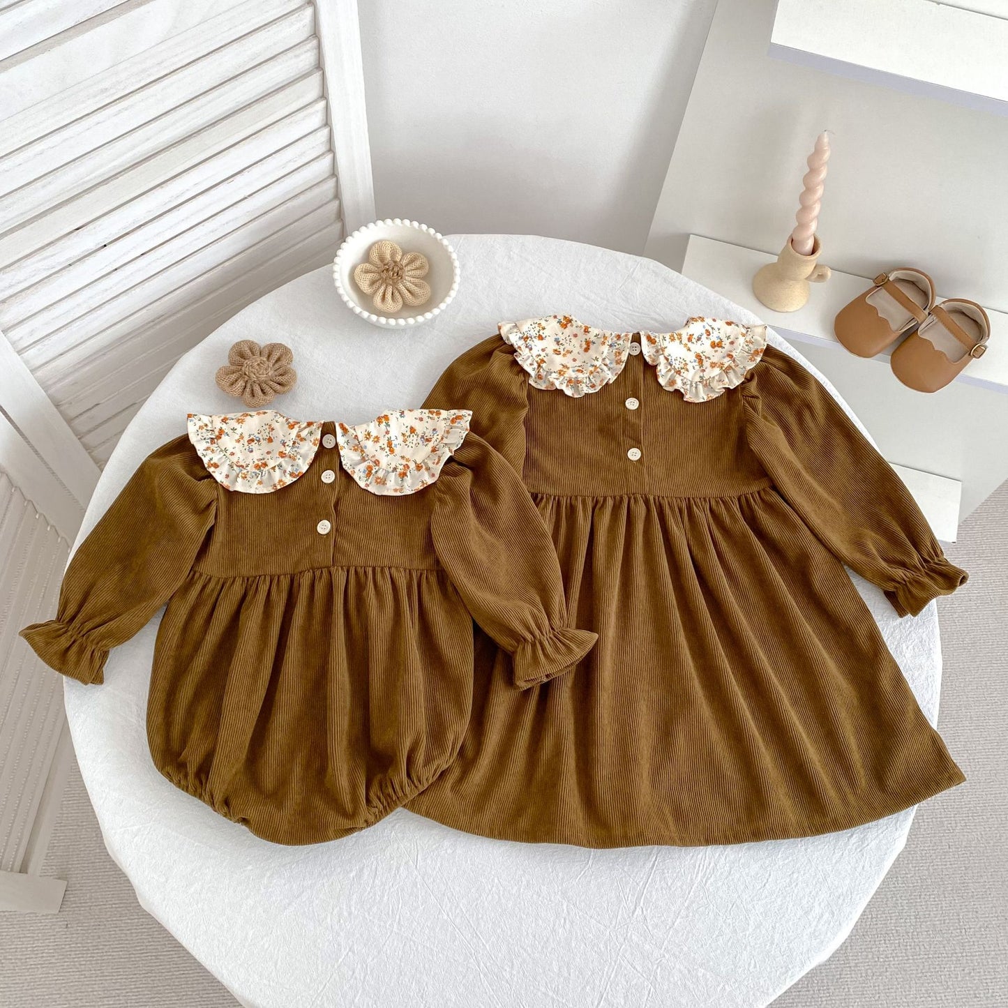 Autumn Hot Selling Baby Girls Vintage Floral Collar Long-sleeved Onesies and Dress – Princess Sister Matching Set, MyKids-USA®, Baby & Toddler Dresses, MyKids-USA -  -  -  -  -  -  - 