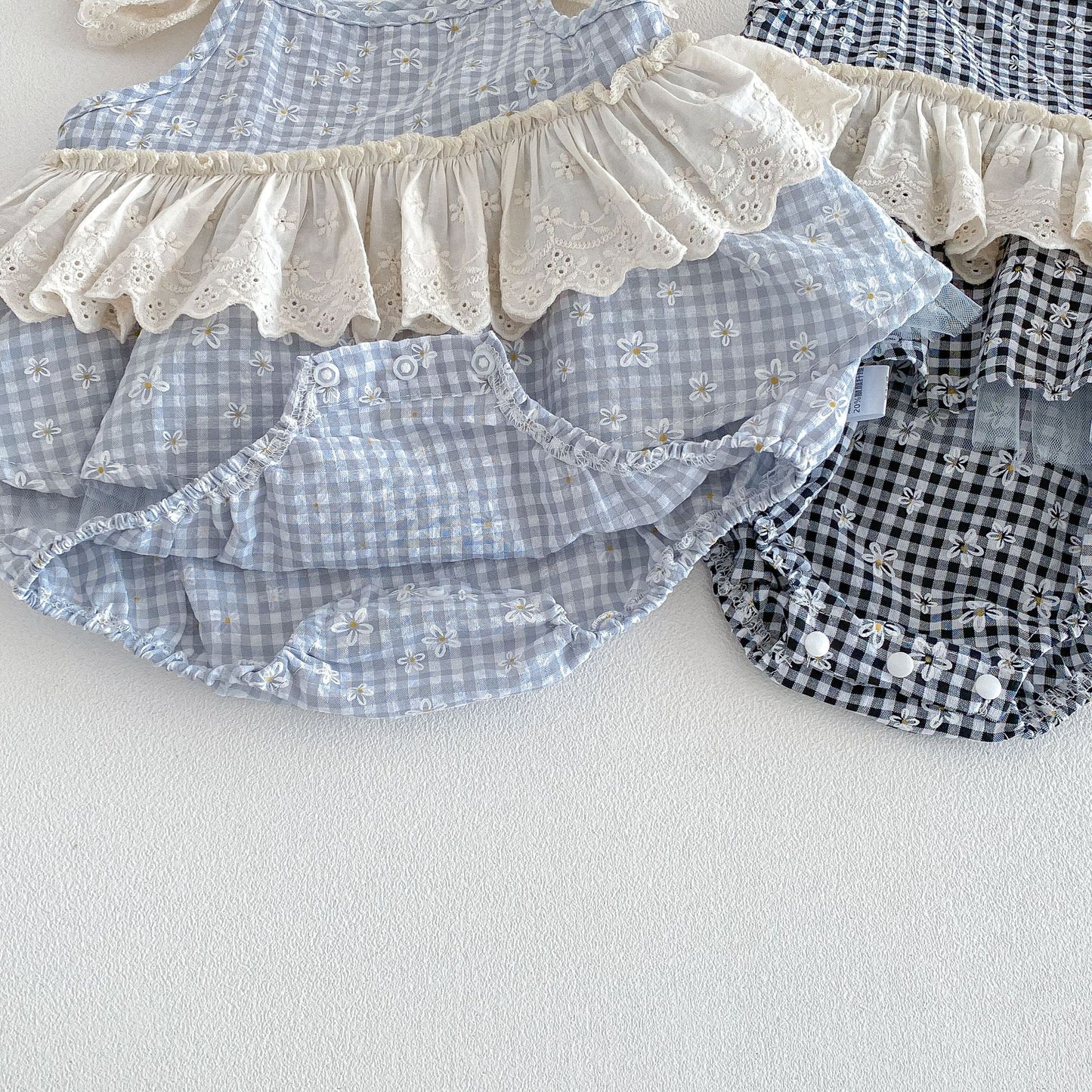Summer Arrival Baby Girls Sleeveless Flowers and Plaid Pattern Strap Bodysuit, MyKids-USA®, Baby One-Pieces, MyKids-USA -  -  -  -  -  -  - .