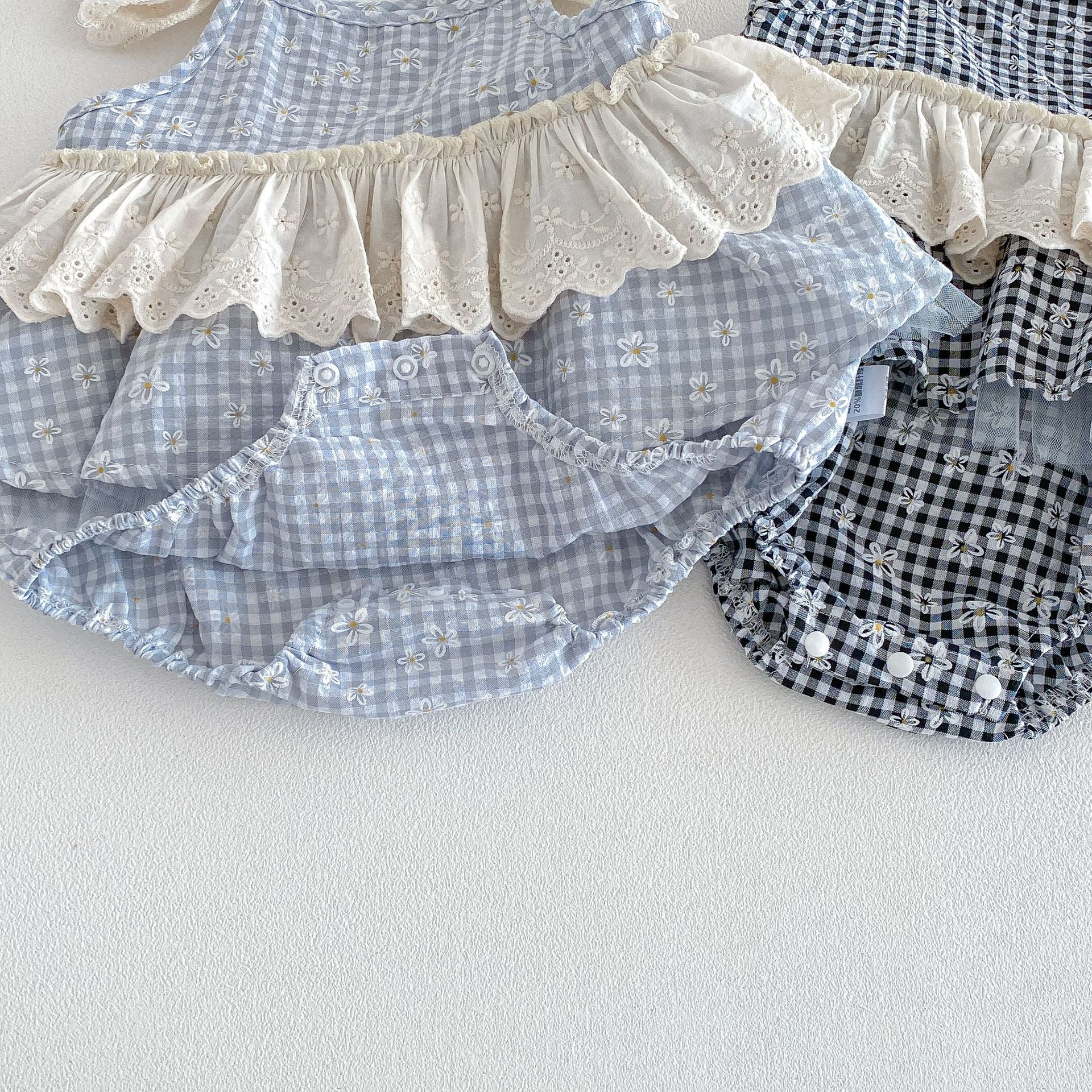 Summer Arrival Baby Girls Sleeveless Flowers and Plaid Pattern Strap Bodysuit, MyKids-USA®, Baby One-Pieces, MyKids-USA -  -  -  -  -  -  - .
