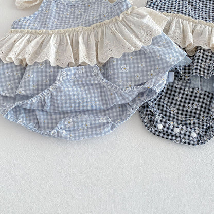 Summer Arrival Baby Girls Sleeveless Flowers and Plaid Pattern Strap Bodysuit, MyKids-USA®, Baby One-Pieces, MyKids-USA -  -  -  -  -  -  - .