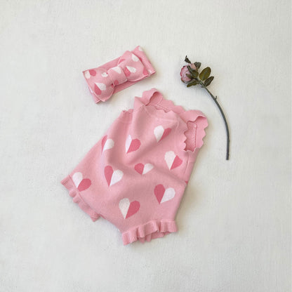 Arrival Autumn and Spring Baby Girls Cute Heart Pattern Knitted Sleeveless Bodysuit, MyKids-USA®, Baby One-Pieces, MyKids-USA - Size/Age - 66 (3-6M) - Color - Pink -  -  - TR2601071934-A.