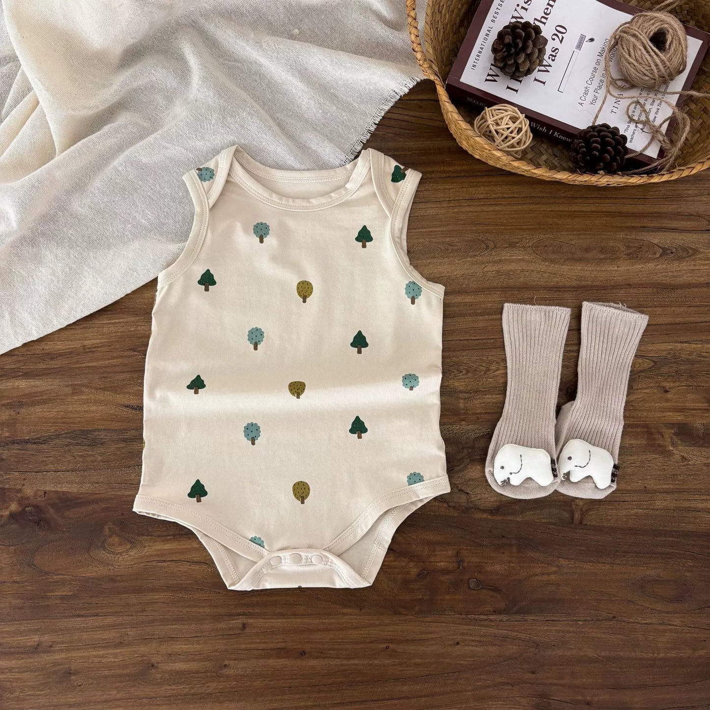 Summer Arrival Baby Unisex Casual Tiny Trees Pattern Sleeveless Onesies, MyKids-USA®, Baby One-Pieces, MyKids-USA - Size/Age - 66 (3-6M) - Color - Apricot -  -  - TR2505301113-A