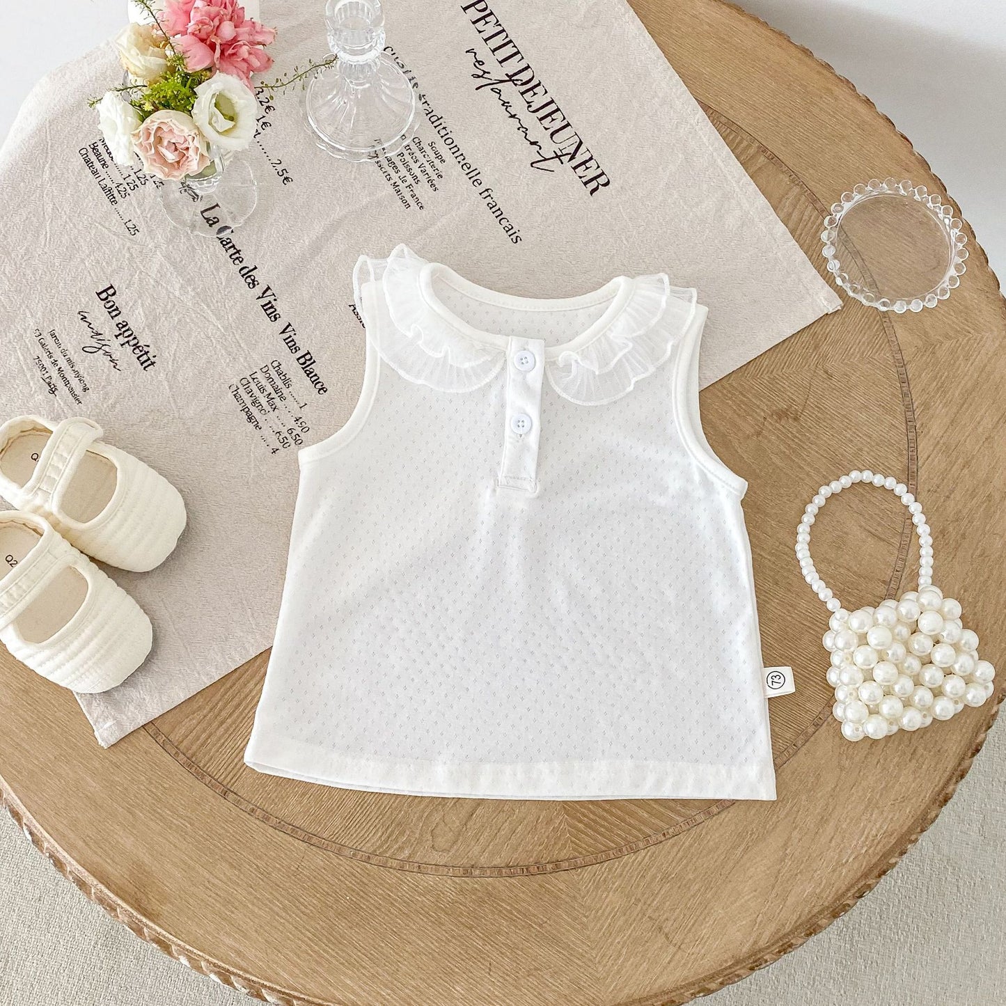 Summer Arrival Baby Girls Sleeveless Cute Hollow Out Vest with Lace Collar, MyKids-USA®, Baby & Toddler Tops, MyKids-USA - Size/Age - 73 (6-9M) - Color - Beige -  -  - TR2505051945-A