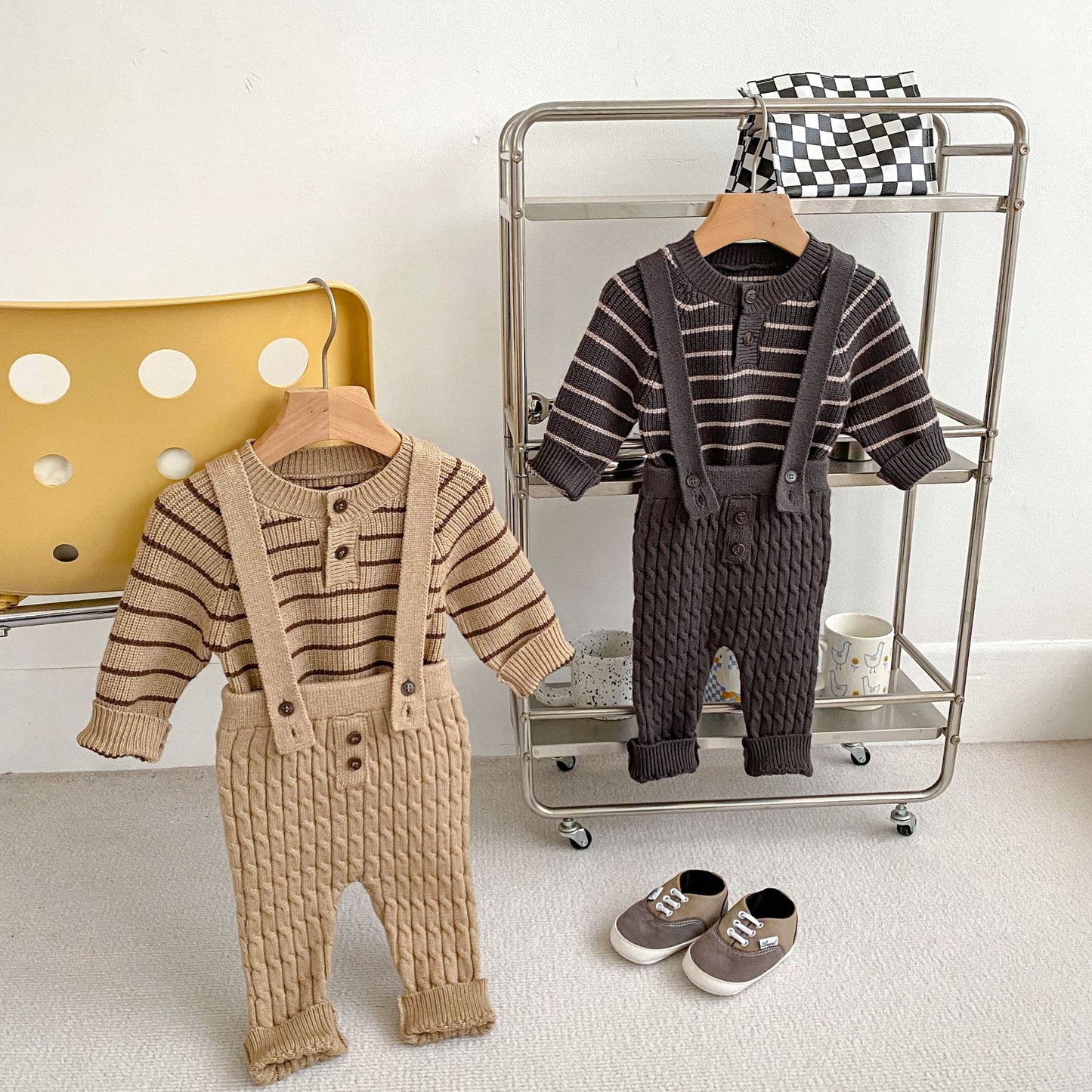 Baby Kids Unisex Long Sleeves Striped Knitted Sweater and Overalls, MyKids-USA®, Baby & Toddler Outfits, MyKids-USA -  -  -  -  -  -  - 