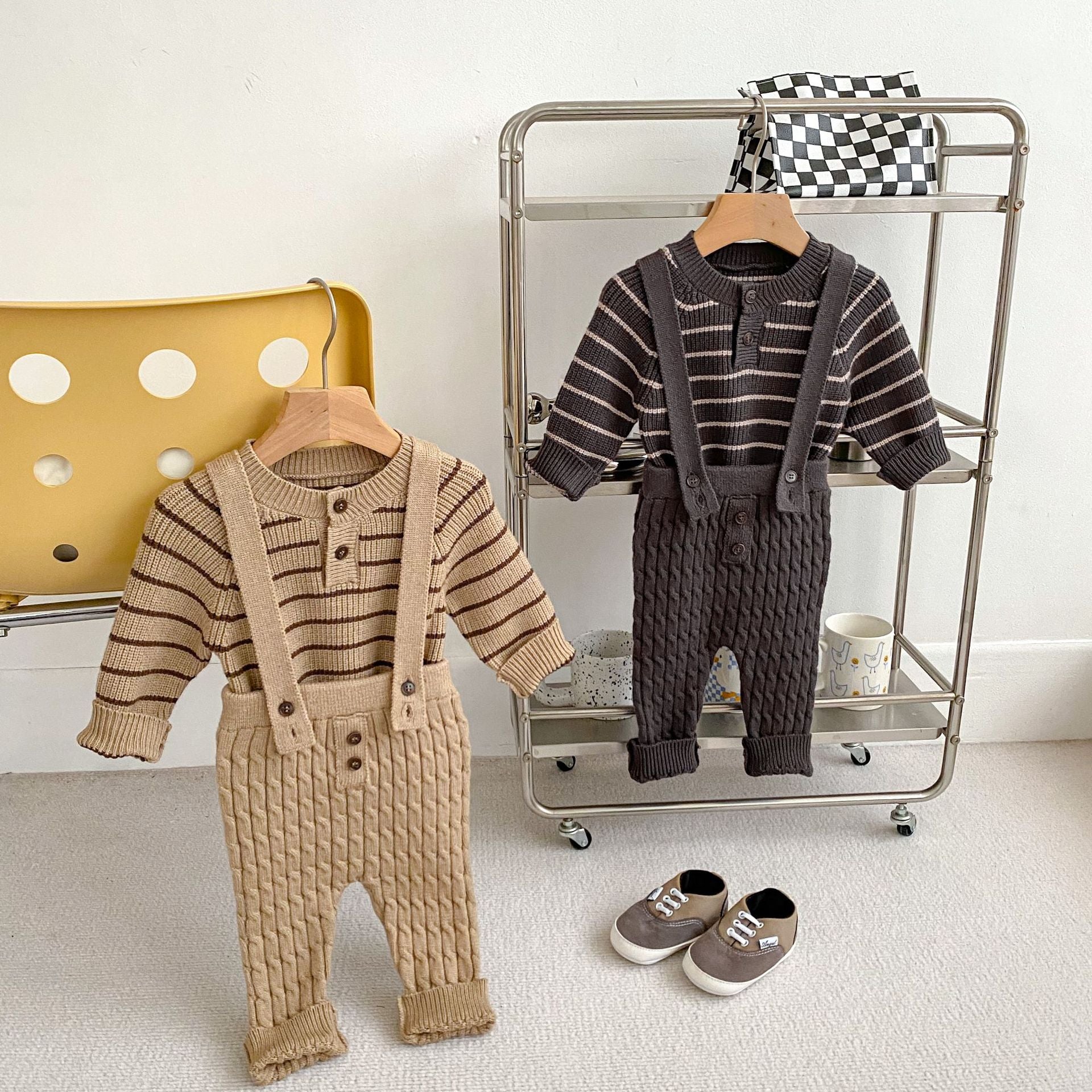 Baby Kids Unisex Long Sleeves Striped Knitted Sweater and Overalls, MyKids-USA®, Baby & Toddler Outfits, MyKids-USA -  -  -  -  -  -  - 