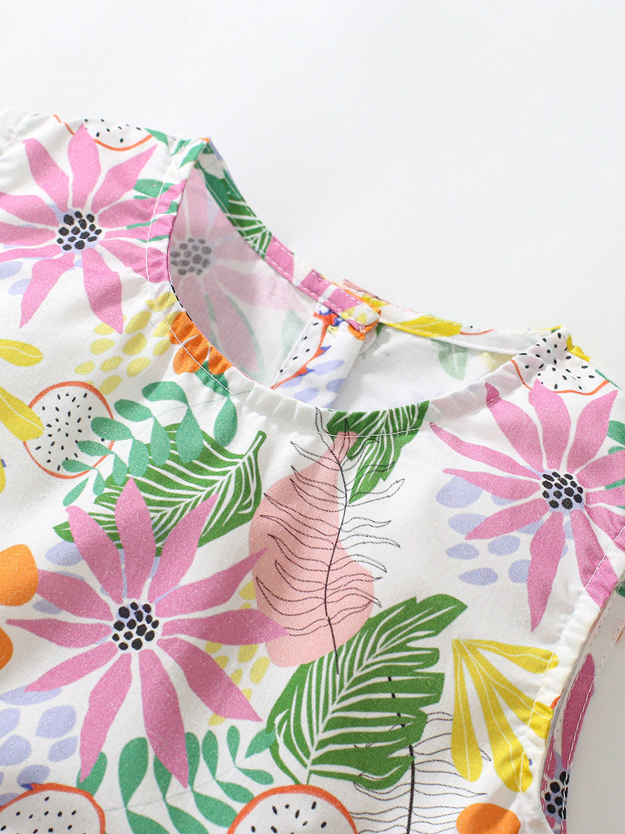 Summer Baby Girls Sleeveless Tropical Floral Print Dress