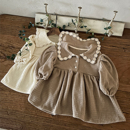 MyKids-USA® Autumn Arrival Baby Kids Girls Princess Long Sleeves Flowers Lace Trim Dress