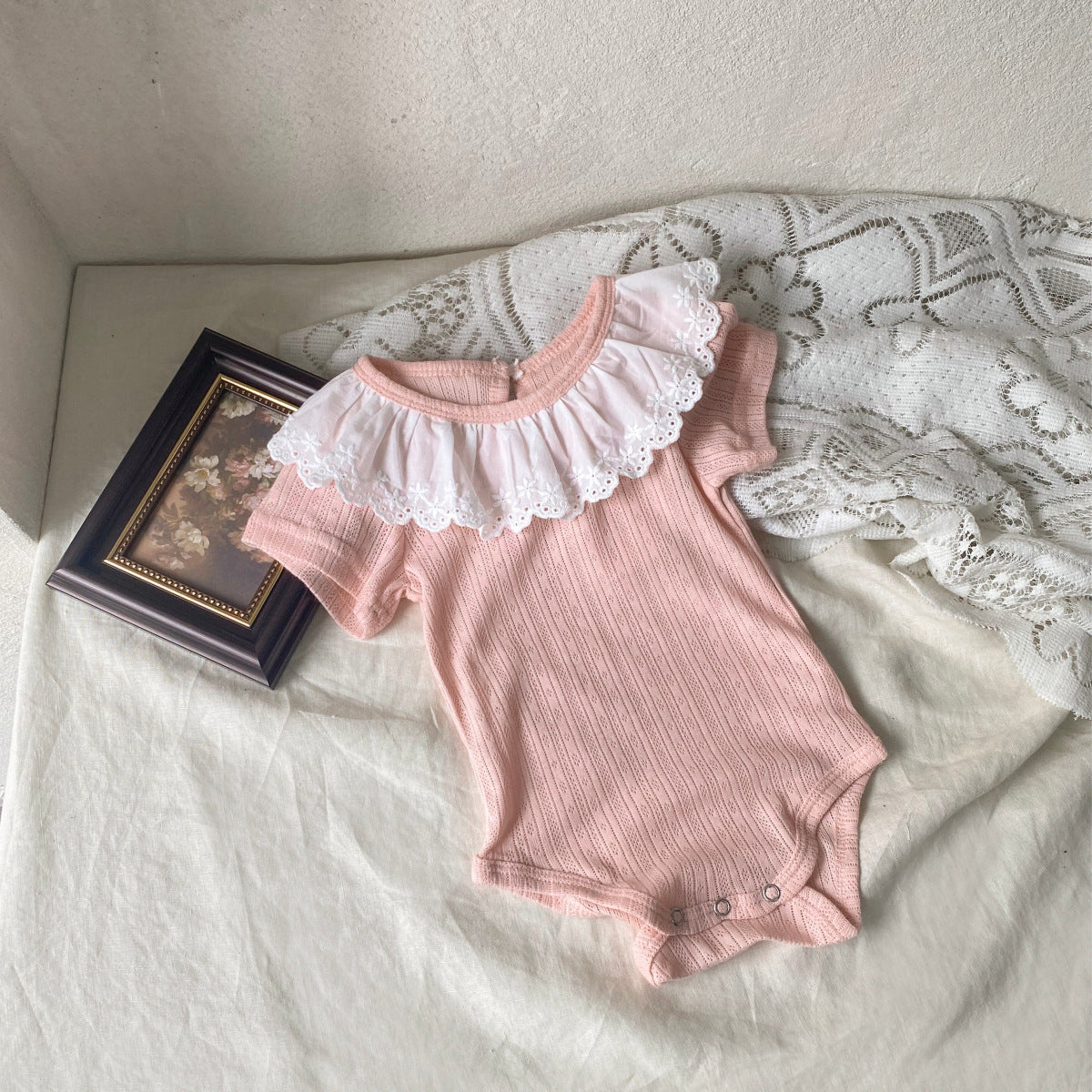 MyKids-USA® Summer Arrival Baby Girls Short Sleeves Lace Collar Bodysuit