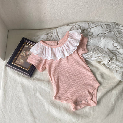 MyKids-USA® Summer Arrival Baby Girls Short Sleeves Lace Collar Bodysuit