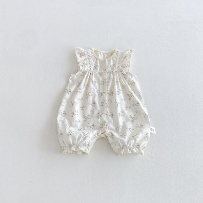 Design Summer Baby Kids Girls Fly Sleeves Floral Pattern Rompers