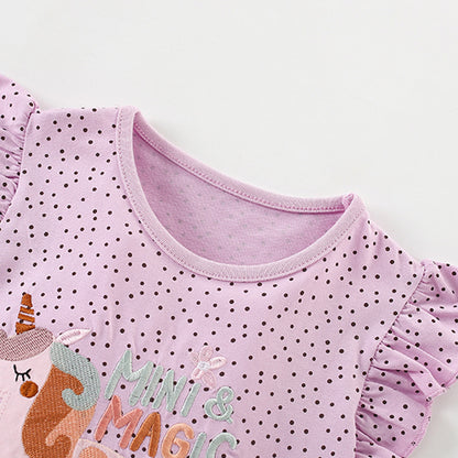 Summer Arrival Girls’ Dots and Cartoon Pattern Fly Sleeves T-shirt in European and American Style, MyKids-USA®, T-Shirts, MyKids-USA -  -  -  -  -  -  - 